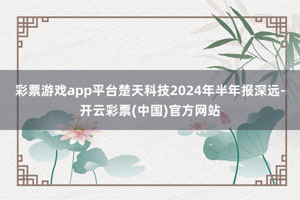 彩票游戏app平台　　楚天科技2024年半年报深远-开云彩票(中国)官方网站